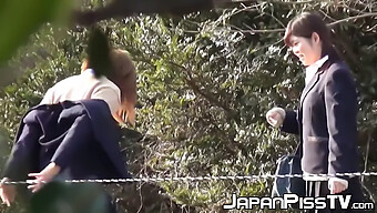 Japanese Schoolgirls Indulge In Naughty Public Peeing